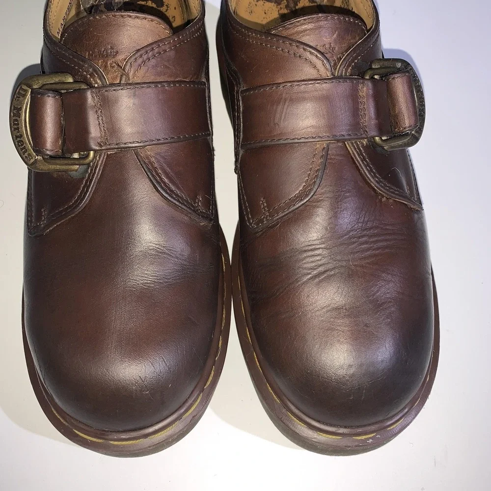 Dr. Martens Shoes Mens UK 10 Brown Leather Buckle Slip On Loafers England 8314